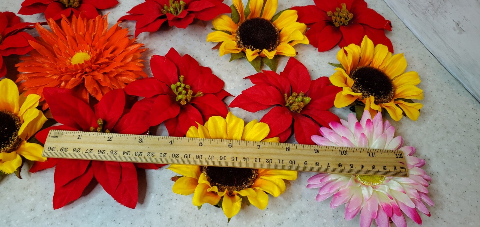 Lot Artificial Flower Clips 4–5 Inch Variety Poinsettia Sunflower Gerbera Daisy