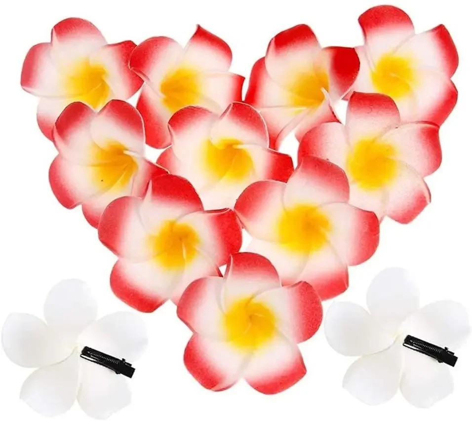 50Pcs 2.4″ White Foam Hawaiian Frangipani Artificial Plumeria Flower Hat Hair
