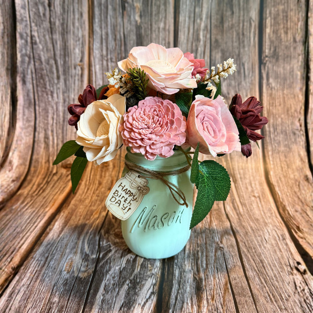 Sola Wood Floral Arrangement 16oz Mason Jar Personalized Custom Home Decor Gift