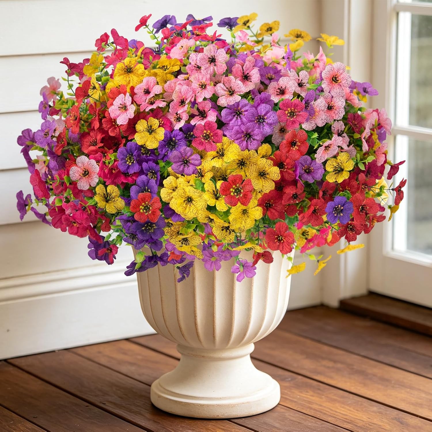 12 Bundles Artificial Flowers for Outdoors Fake Silk Plastic Flowers for