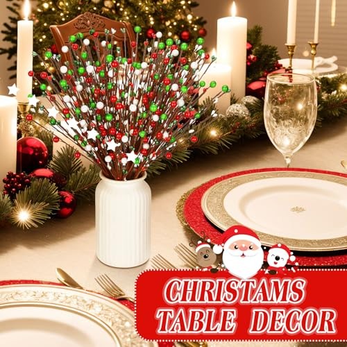 10 Pcs Christmas Floral Picks Berry Red Lime Green White Stem Red Green White