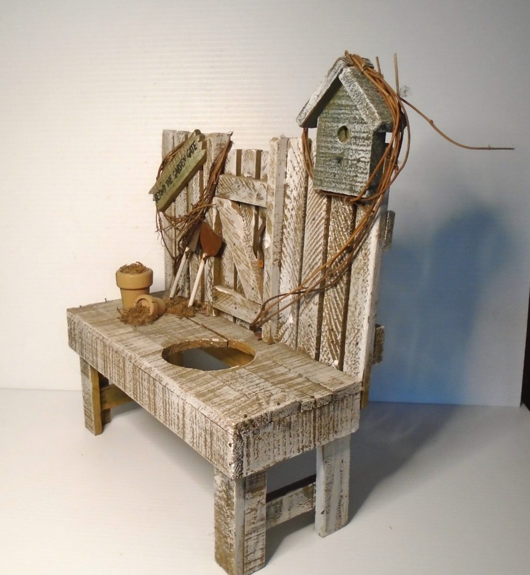 Wood Chair Bench Planter Flower Pot Holder Shabby Chic Rustic Prairie Cottage