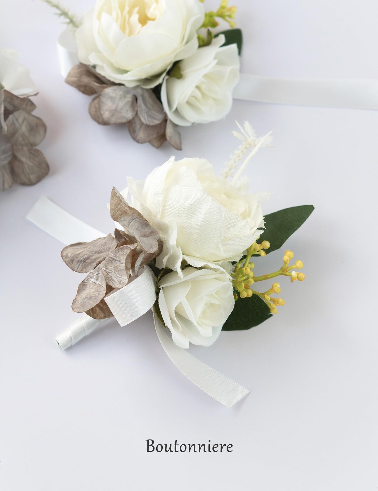 2 PCS Wrist Corsage Boutonniere Set Wedding Bridesmaid Mother Artificial Rose