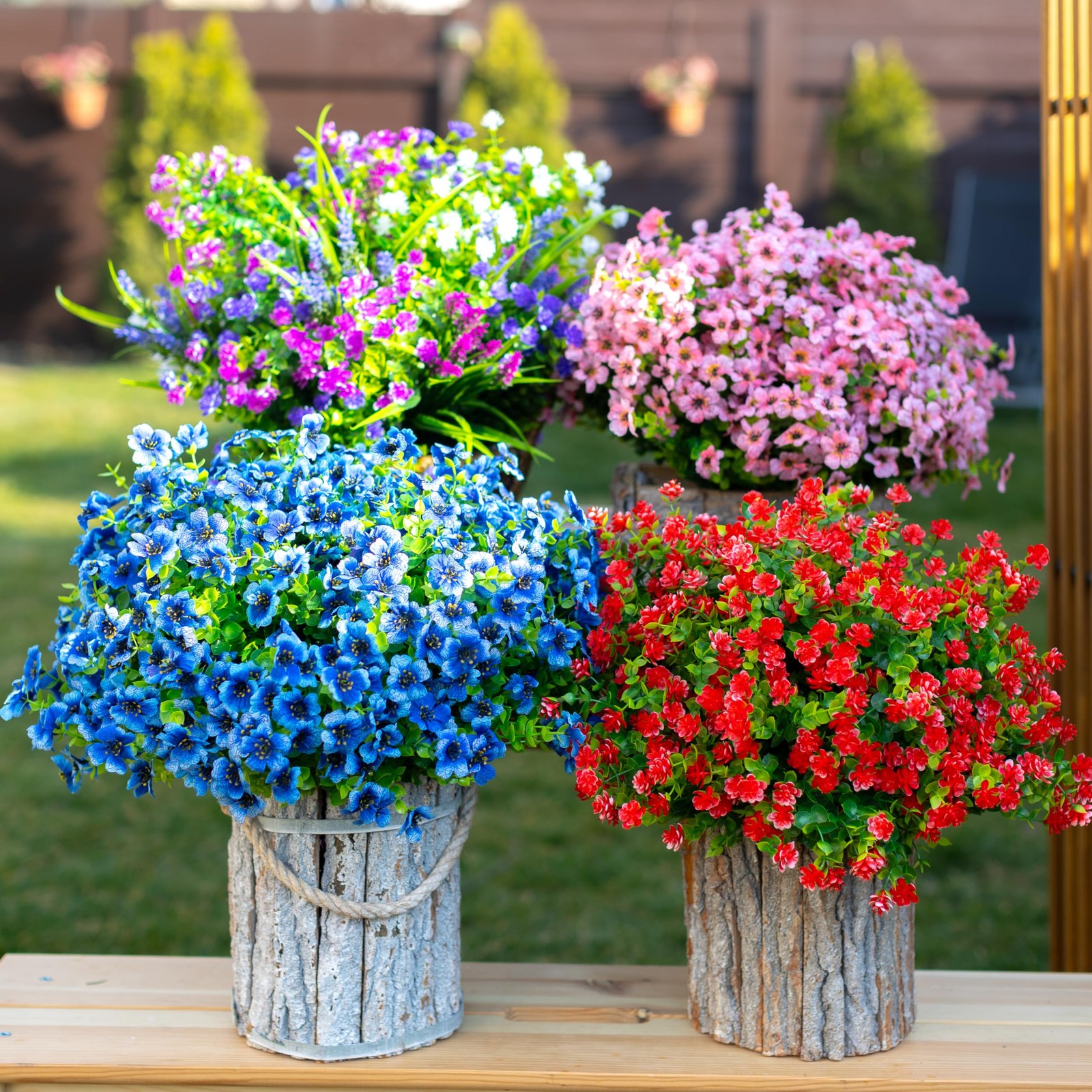 Artificial Flowers for Outdoors Fake Plants – 16 Bundles Faux Outside Greener…
