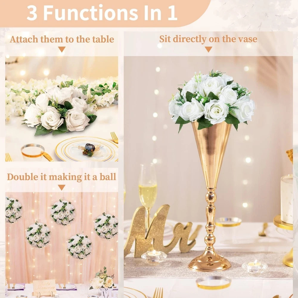 10 Pieces White Fake Flower Ball Arrangement Bouquet 15 Heads Plastic …