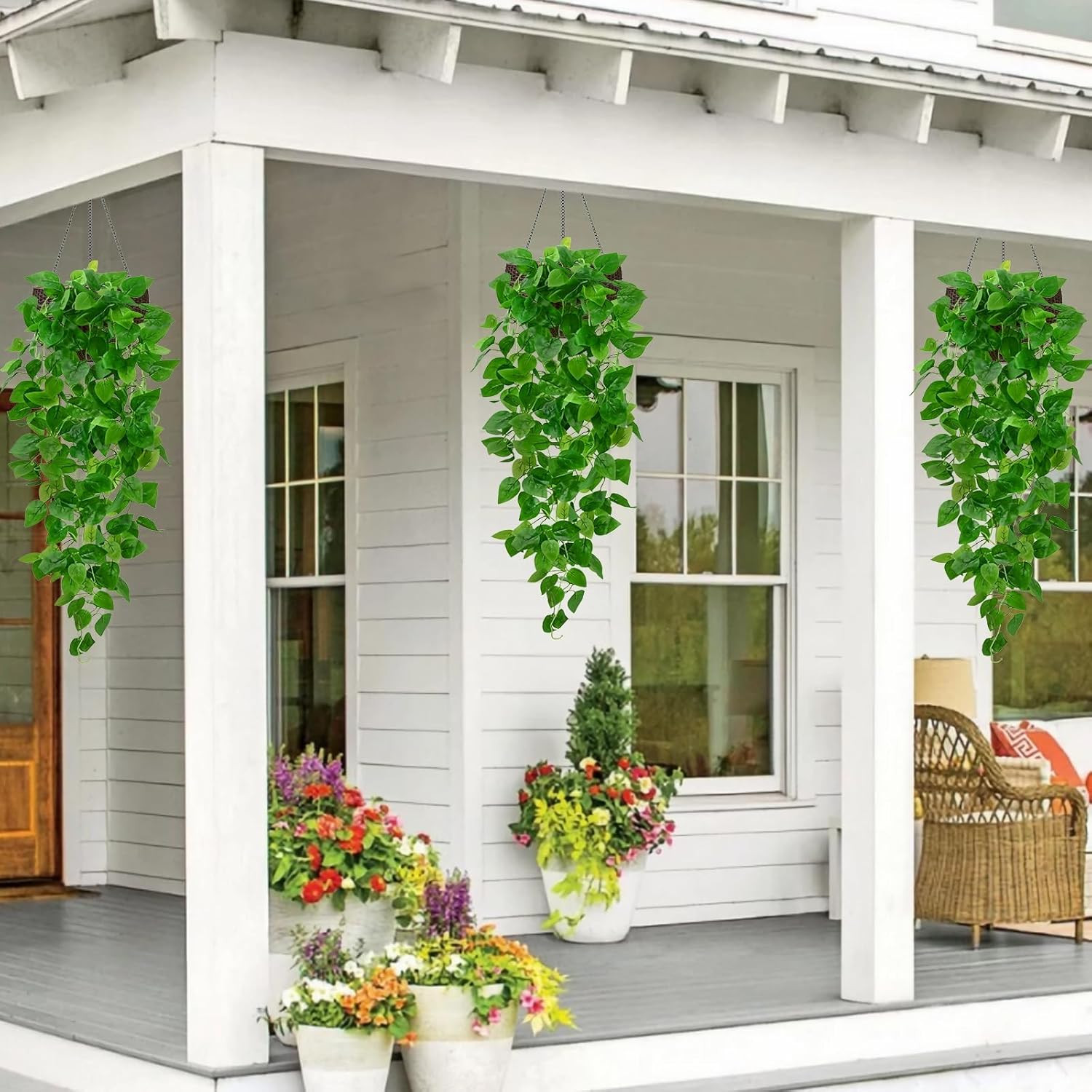 Lush 8Pcs Fake Hanging Plants – Faux Pothos Vines for Indoor & Outdoor Decor