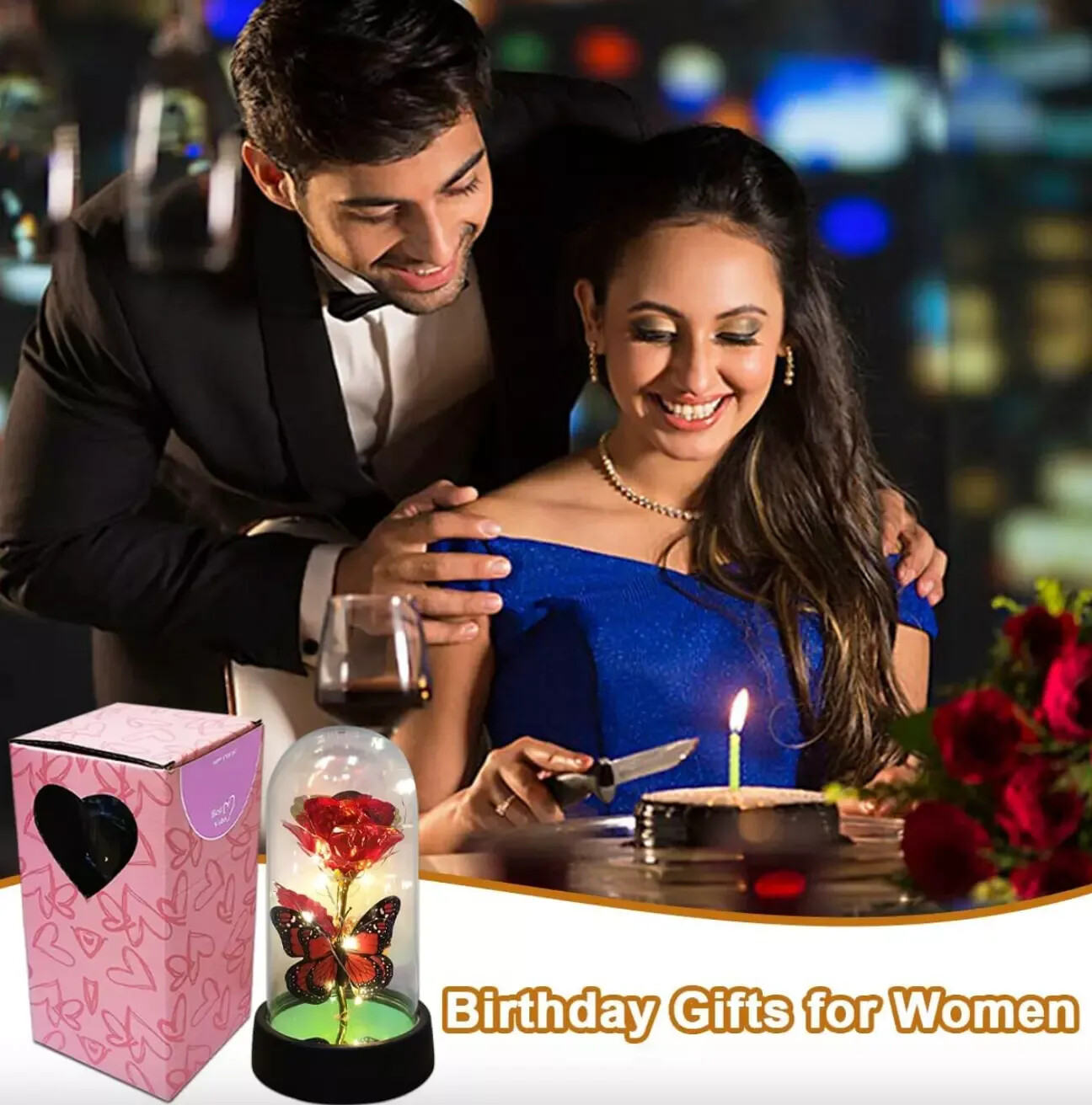 Rose Flower In Glass Gifts For Women Wife Her Valentine Girlfriend Birthday Gift