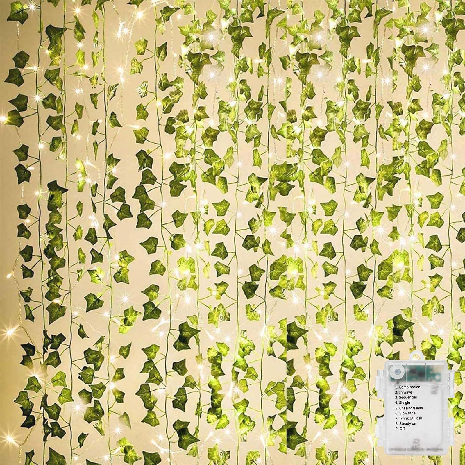 Artificial Ivy Garland 12 Pack with 80 LED Lights for Home Garden Wedding Decor