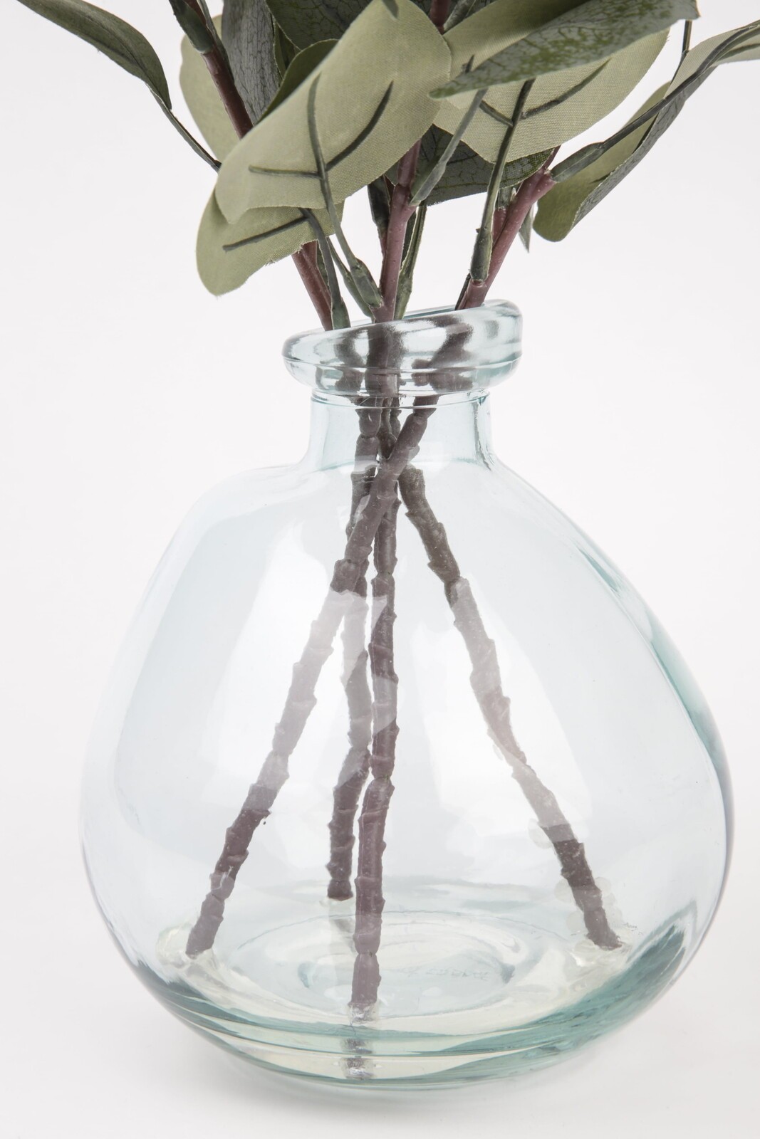 12″ Artificial Green Eucalyptus Plant Blown Glass Vase for Nightstand Desk Decor