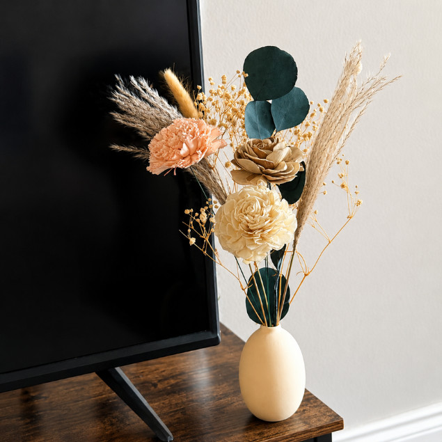 Sola Wood Dry Flower Arrangement Ceramic Vase Boho Rustic Home Decor Centerpiece
