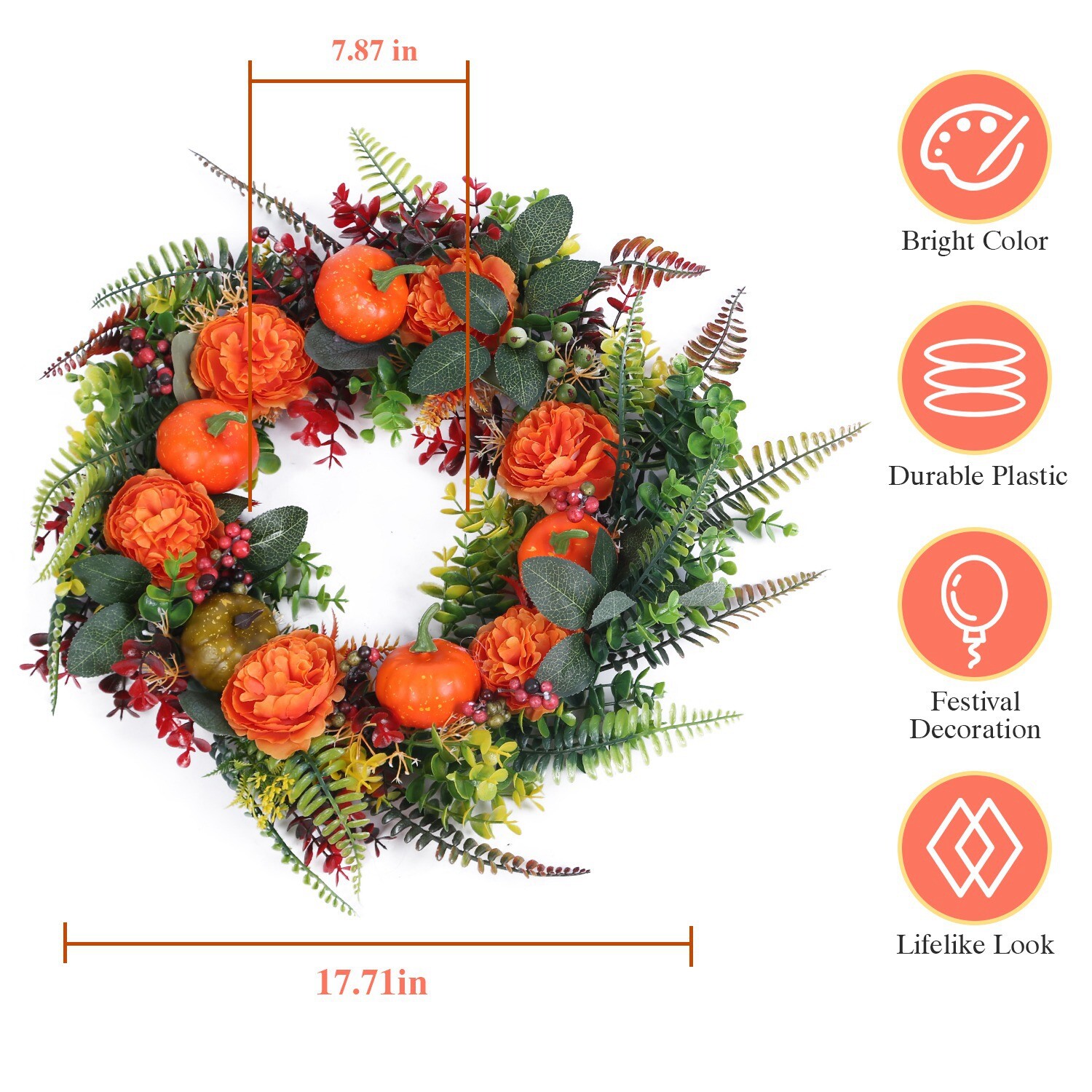Pumpkin Maple Wreath Hanging Plant Hanger Decor Yard Xmas Party Indoor Outdoor