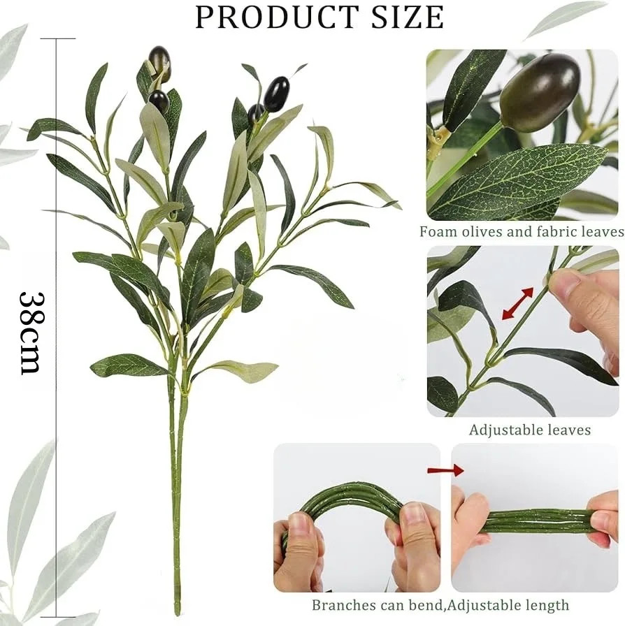 15Inch Artificial Olive Branch with Fruits Real Touch Greenery for Wedding Table