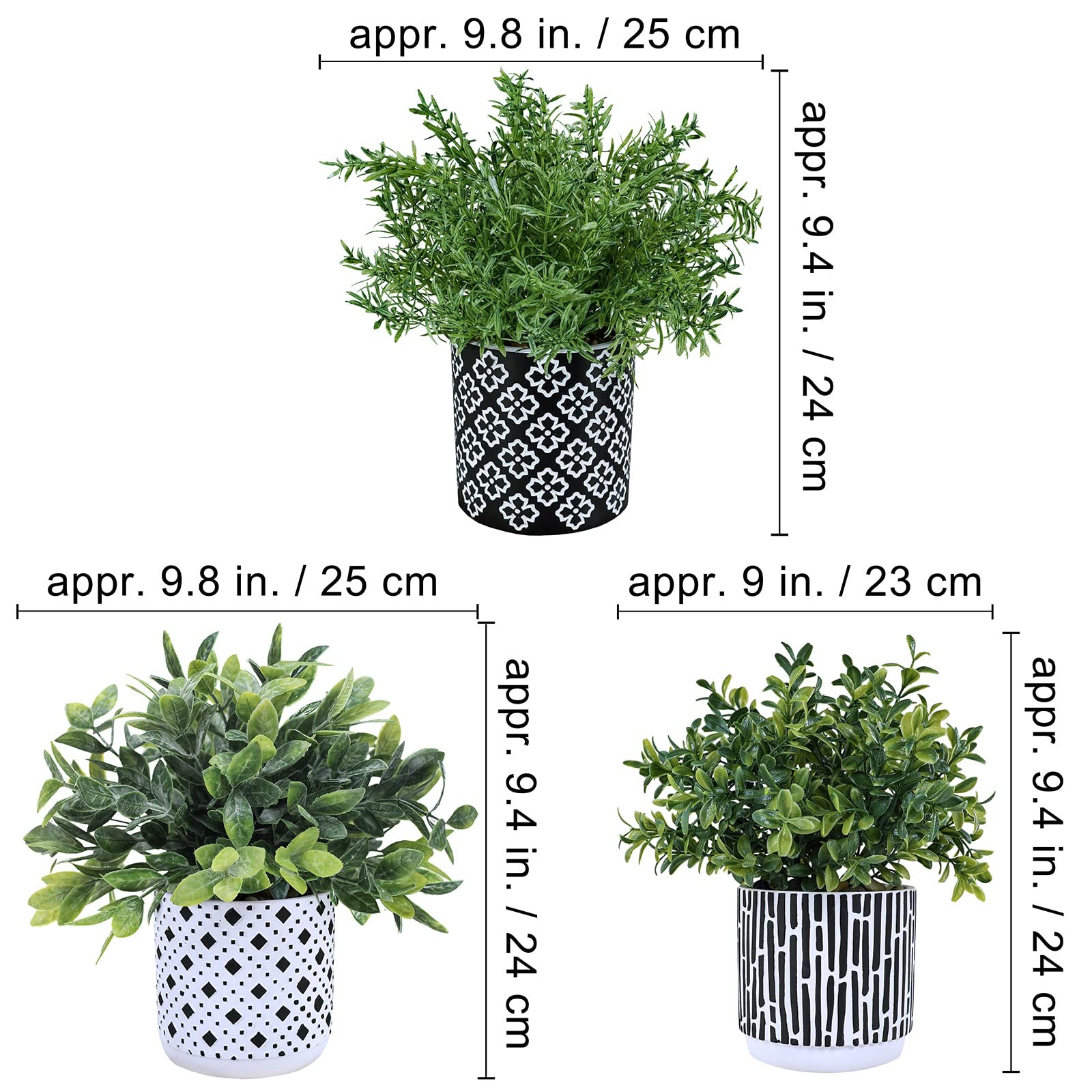 Artificial Plants 3 Pack Potted Faux Greenery Home Decor Set