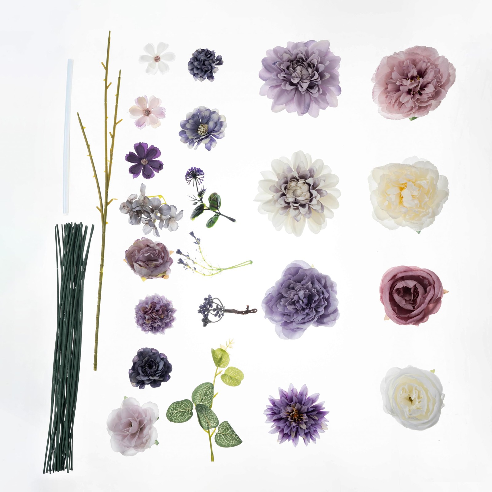 30 Pcs Artificial Flowers Combo Purple Flowers Mix Silk Flowers Dahlia Roses …