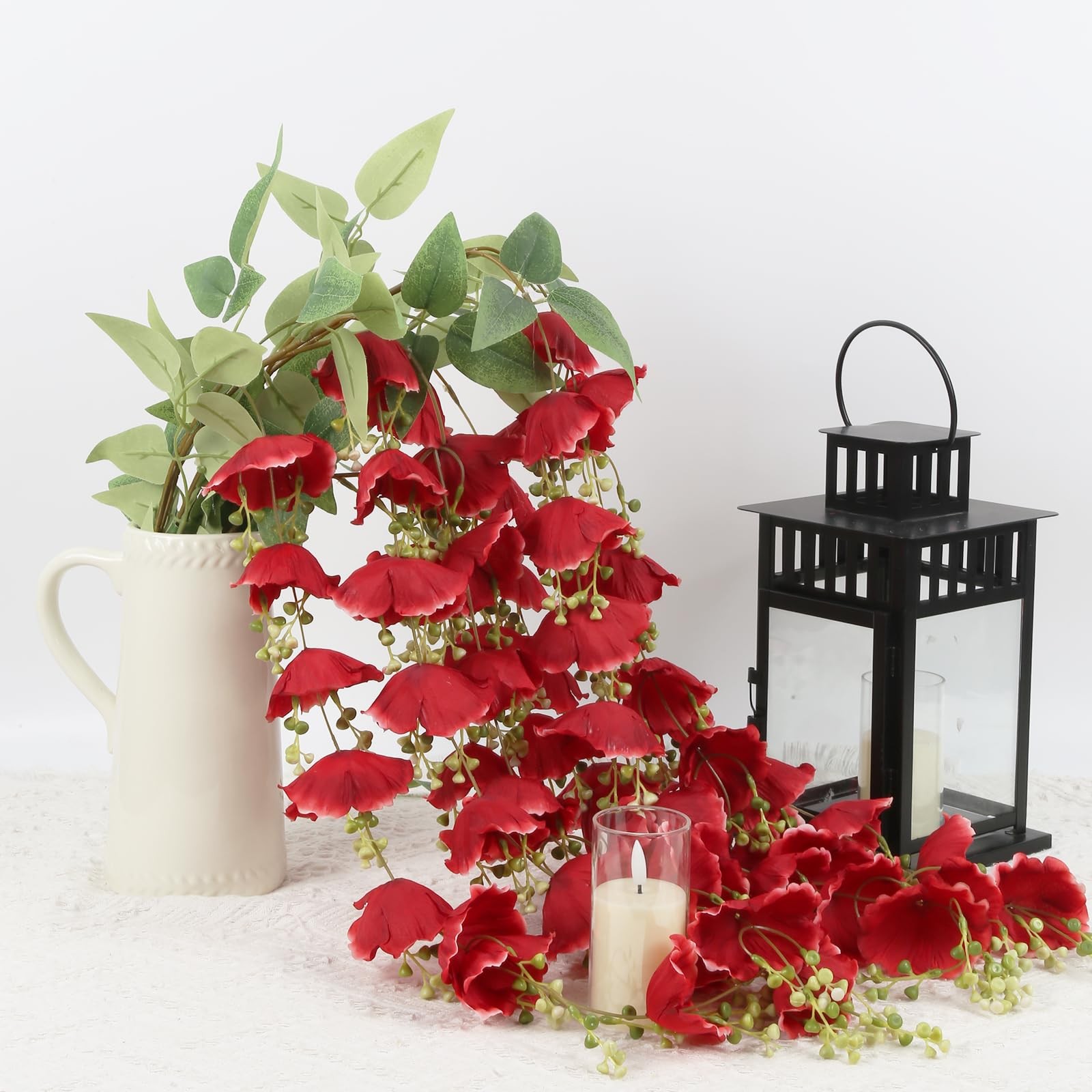3Pcs Wisteria Hanging Flowers 4.6ft Red Fake Wisteria Vine Hanging Garland fo…