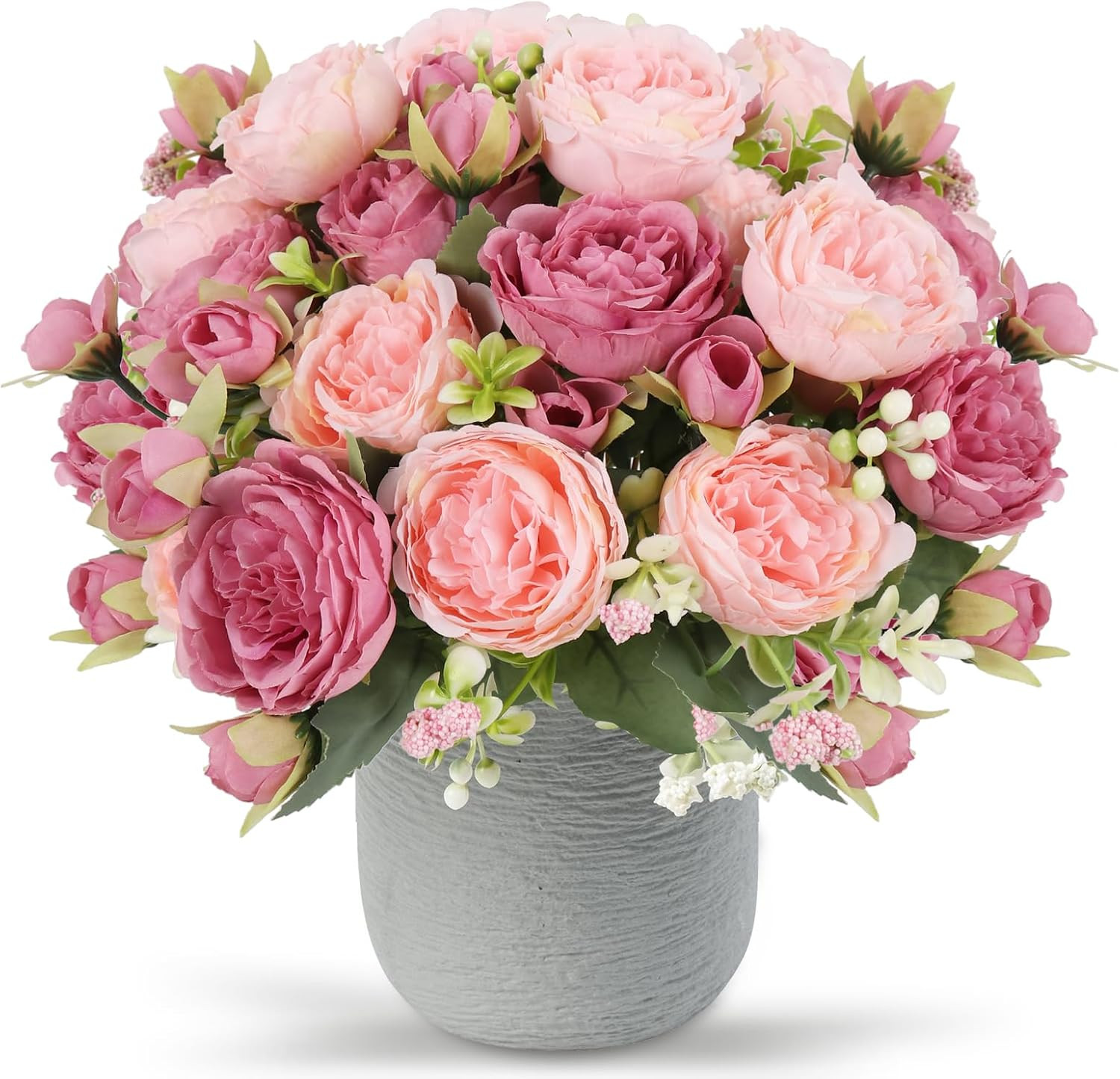 Artificial Peonies Silk Flowers, Pink Faux Peony Bouquet 2 Bundles Florals Arran