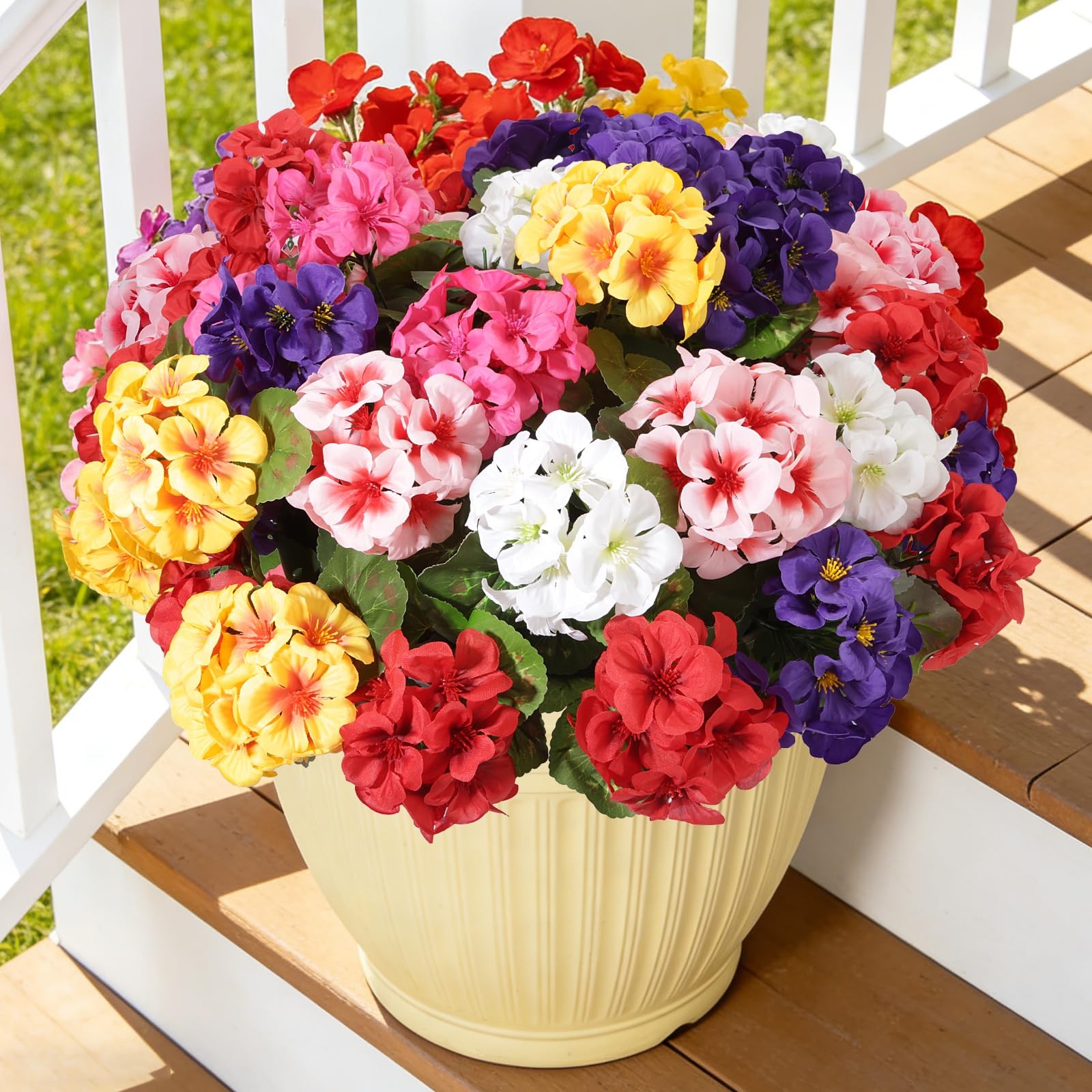 Artificial Geraniums Silk Artificial Flowers for Outdoor Indoor, 6 Mixed Colors