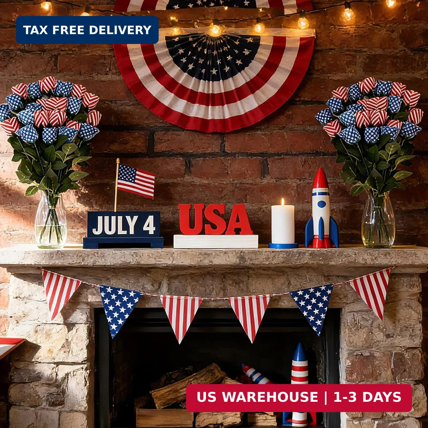 24 Pcs Patriotic Artificial Flowers 17” Red White and Blue 4th of July Flower S
