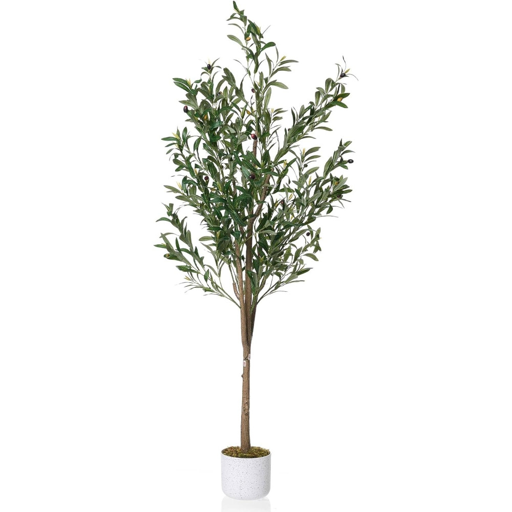 5.2FT Faux Olive Tree 34 Fruits White Planter Indoor for Home Office Patio Decro