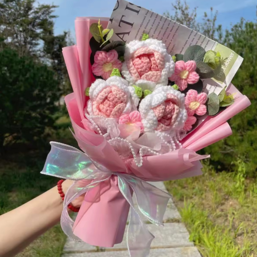 💖Crochet Flower Bouquet Rose Handmade Knitted Eternal Artificial Anniversary💖