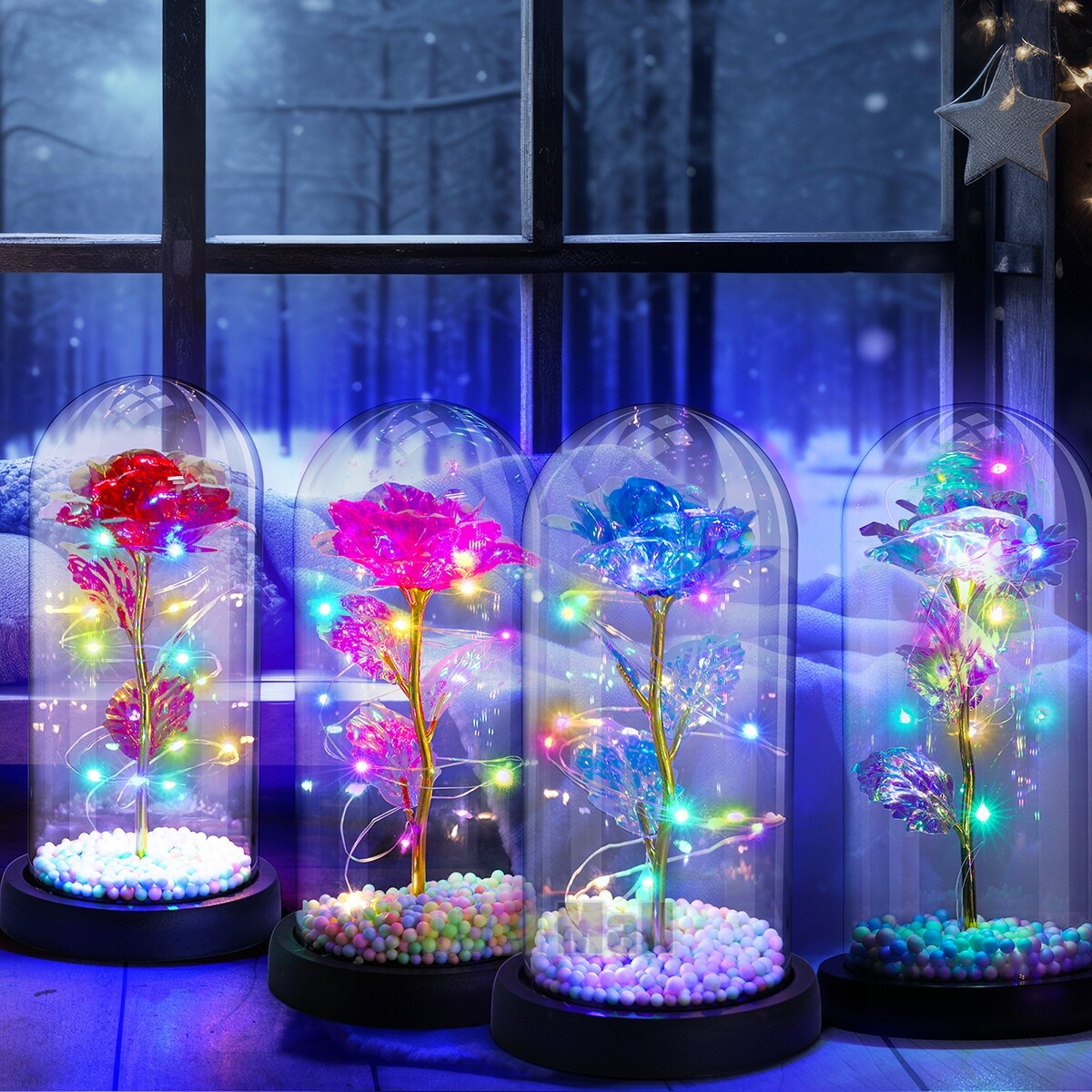 Eternal Enchanted Galaxy Rose in Glass LED Flower Christmas Gifts for Her Womens