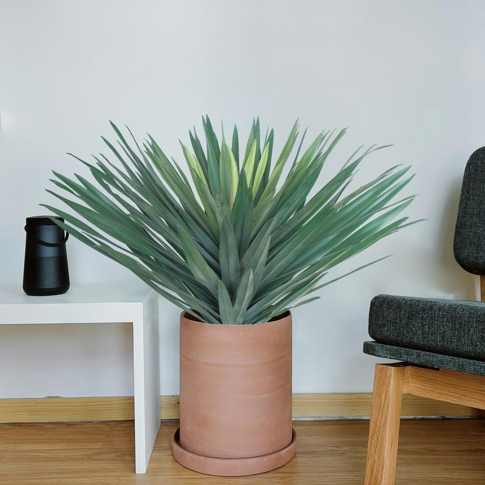 27″ Artificial Agave Plant in White Pot, Large Potted Fake Desert Green Plant…