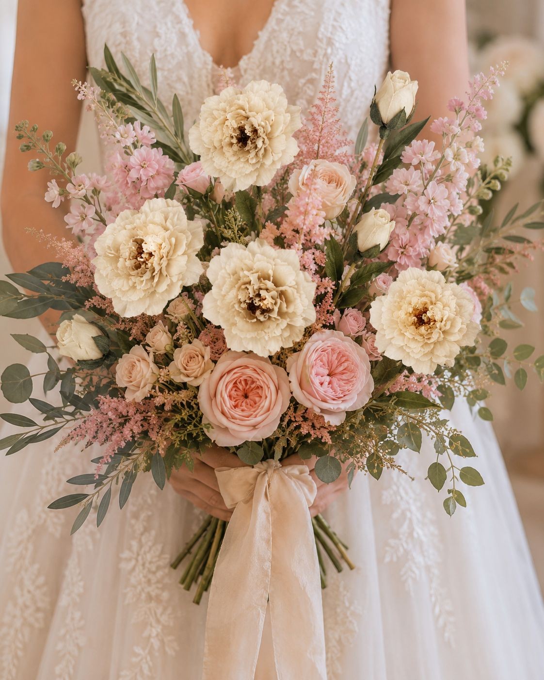 Cream Artificial Peony Stem 18 Inch Faux Peony Flower Stem Wedding Bouquet Flora