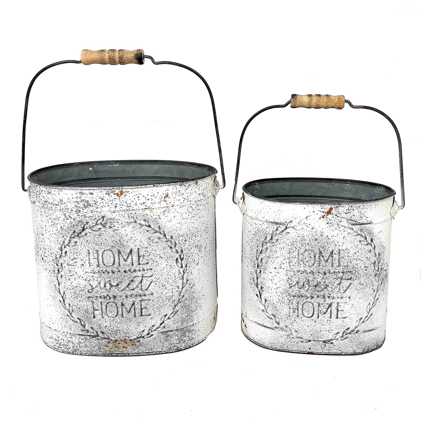 Raz S2 Metal Rustic White Home Sweet Home Buckets Decorative Containers Distr…