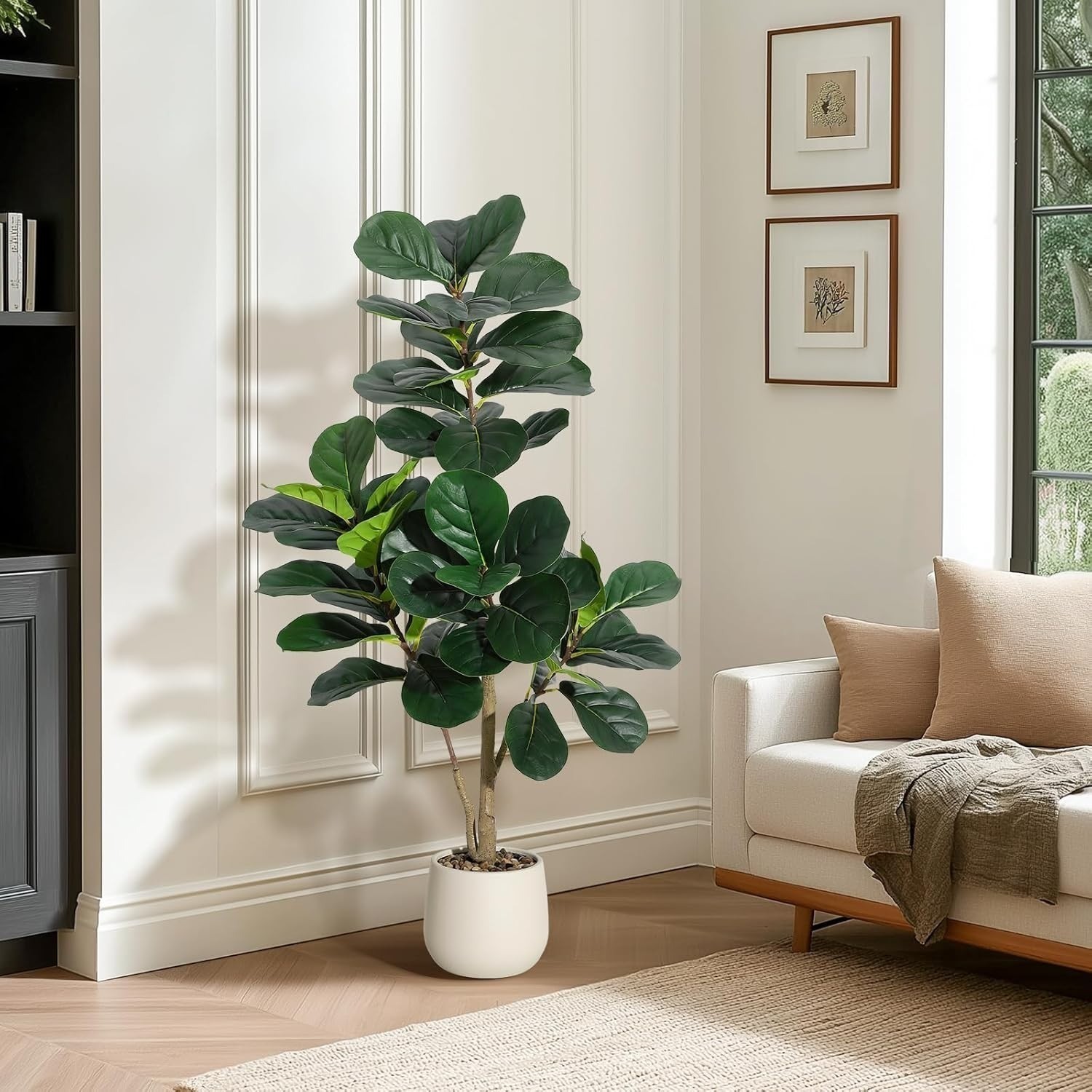 Artificial Fiddle Leaf Tree Faux Plant Fake Ficus Lyrata Tree with Pot 4FT/5FT