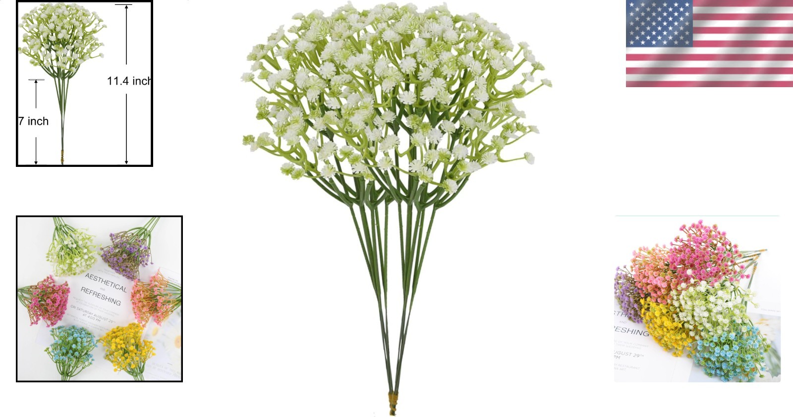Artificial Babys Breath 12PC Plastic Faux White Flowers Wedding Home Party De…