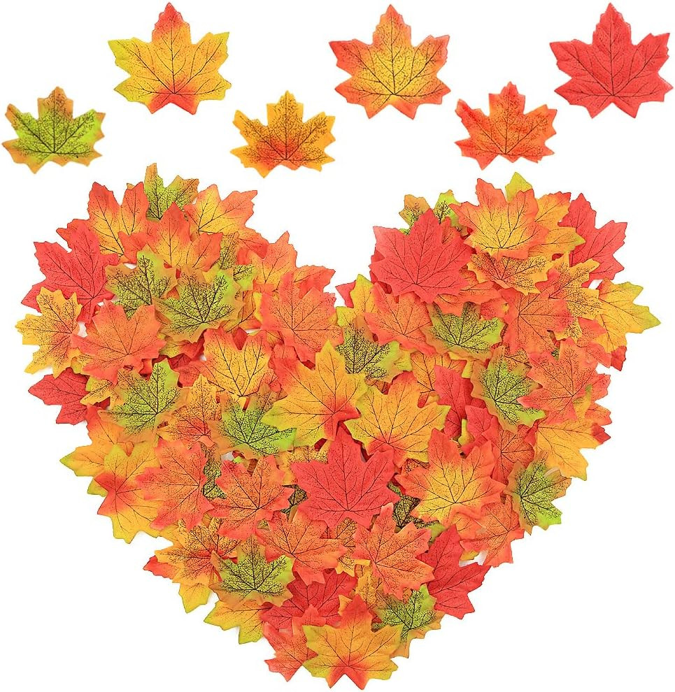 Artificial Fall Maple Leaves Bulk 300 Pcs Assorted Color Fake Autumn Leaves with