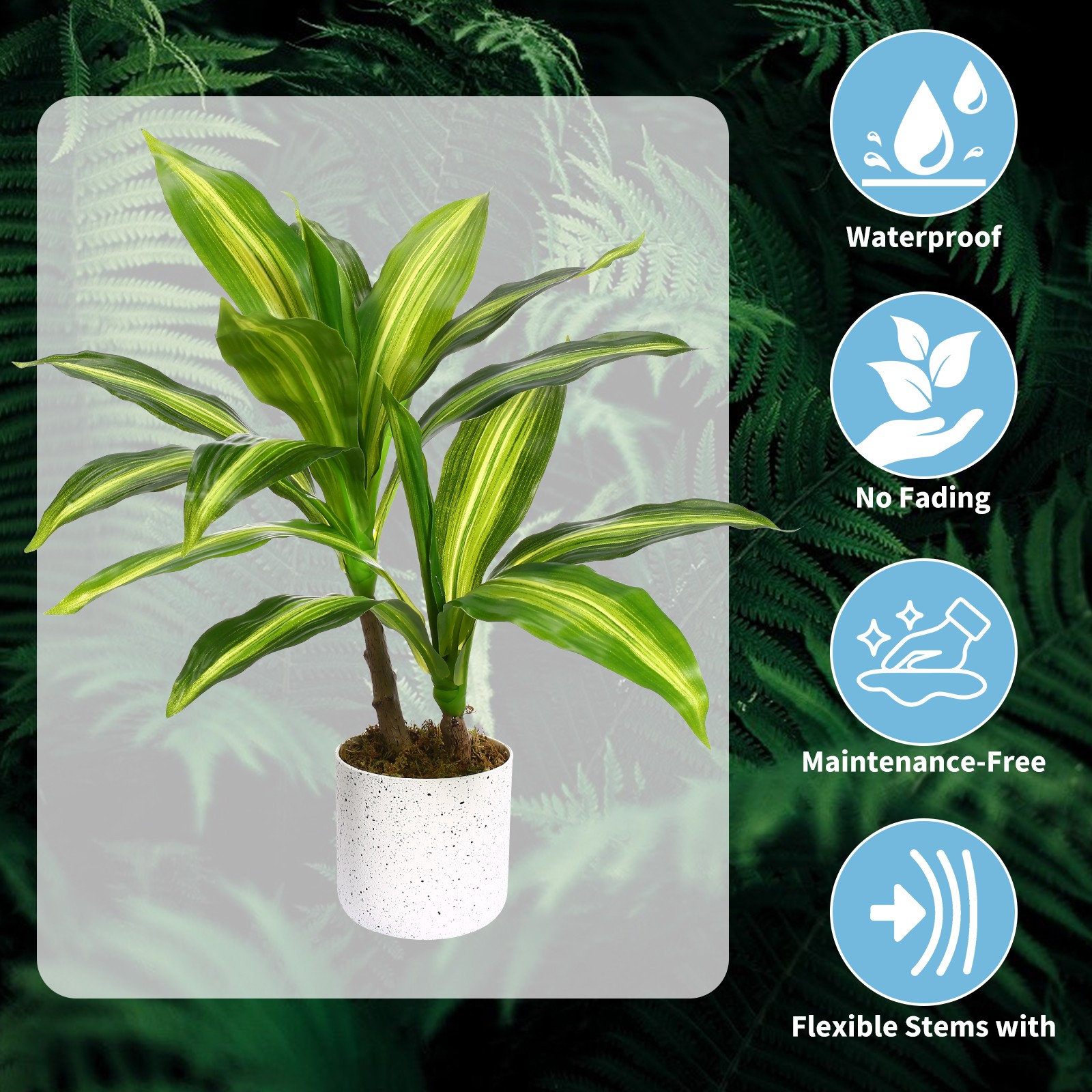 15.75″ Artificial Yellow Brazil Dracaena 1 Pot w/2 Lifelike Faux Tropical Plants