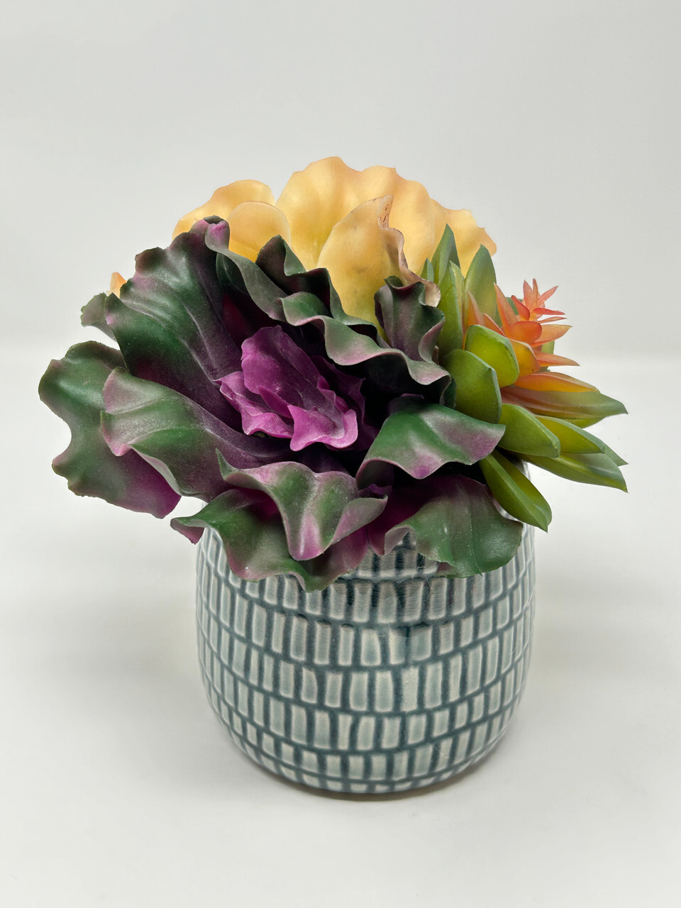 6.5″ Artificial mixed Soft Curly Echeveria Succulent Garden #10 arrangement, 4″