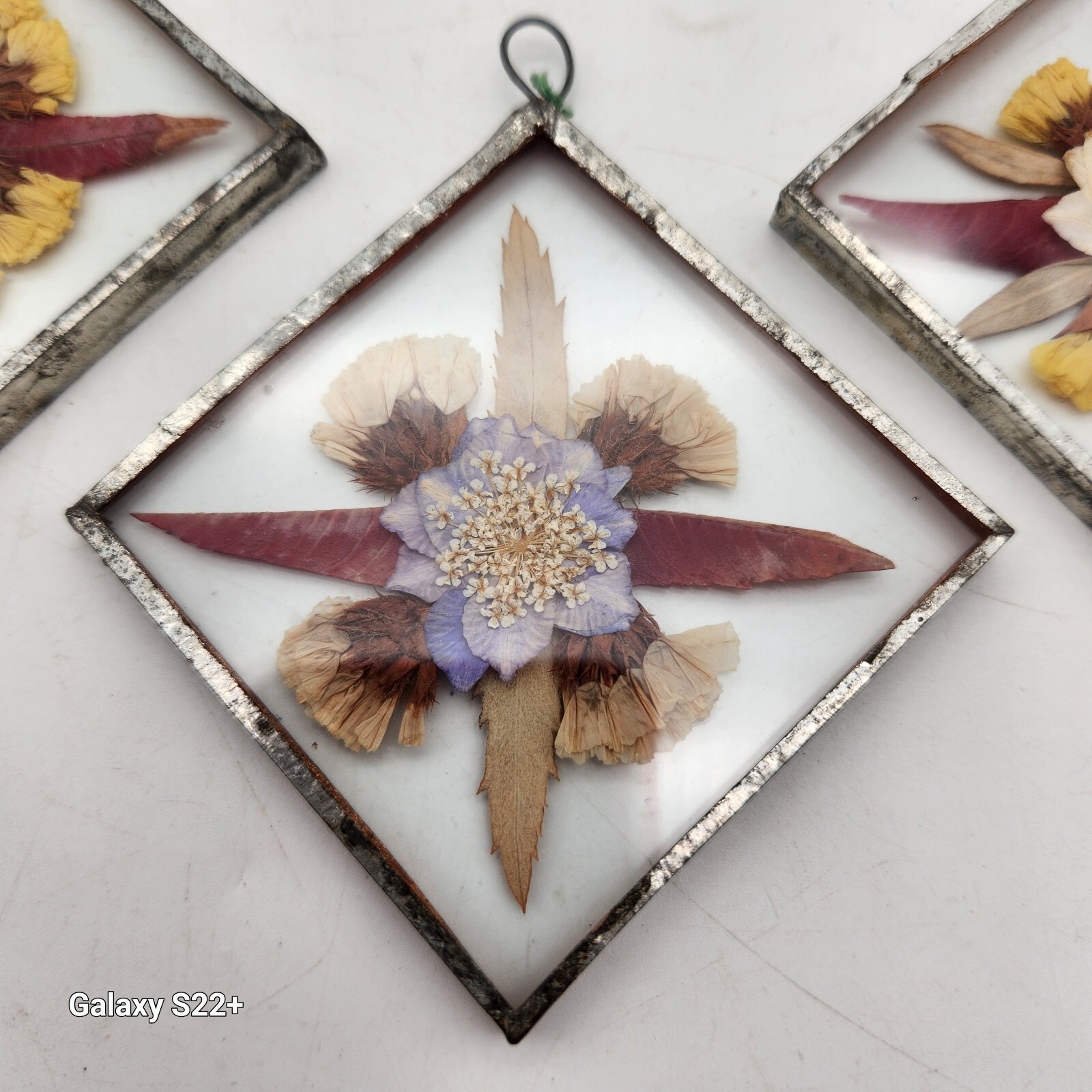 Terrarium Dried Flowers Set Of 3 Glass Silver Copper 1970s Vintage Grannycore