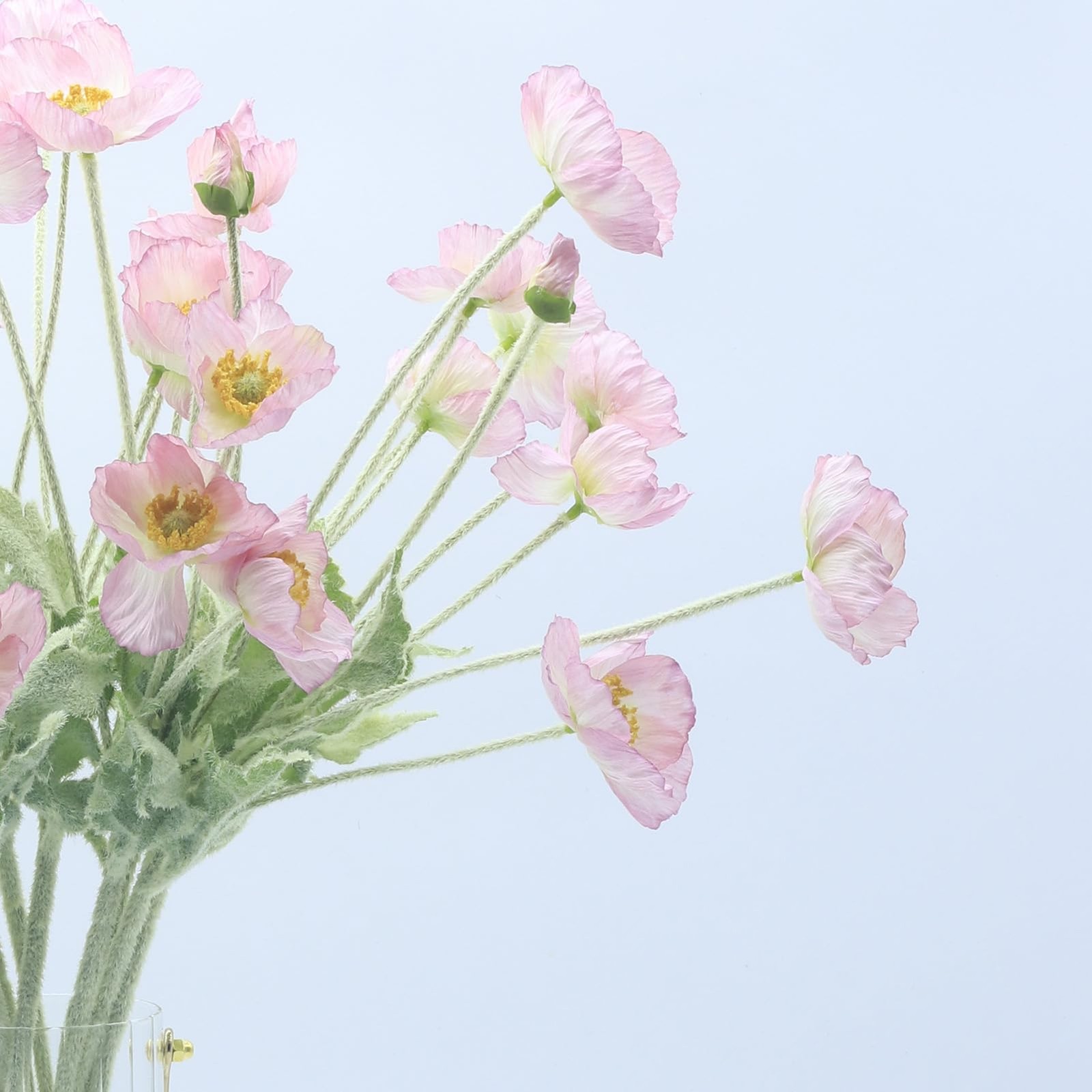 Light Pink Artificial Poppies Silk Flowers Plants Bouquets Decor 23.6 Inch