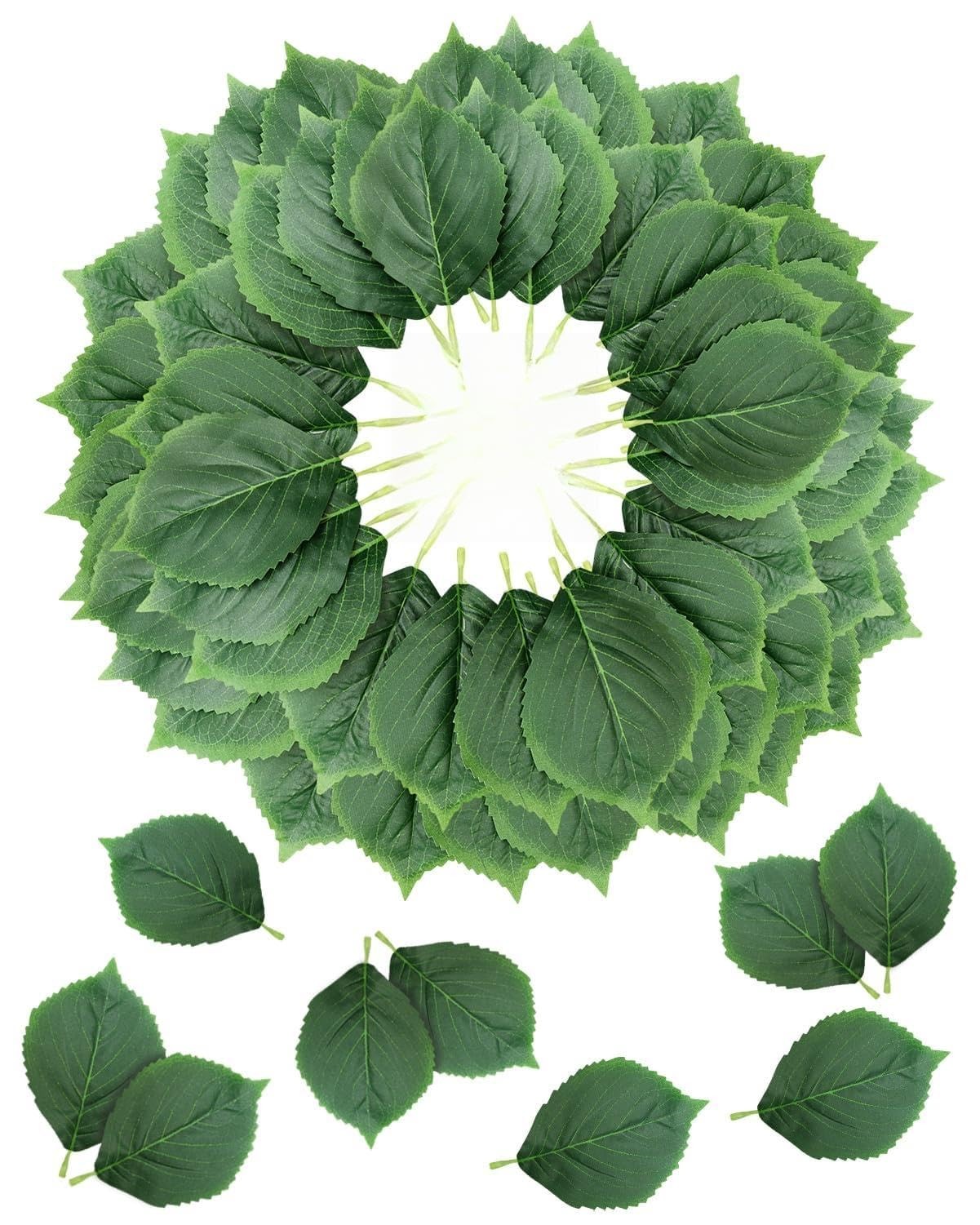 50 Pcs Artificial Large Green Leaves Large Silk Fabric Greenery Fake Leaves B…