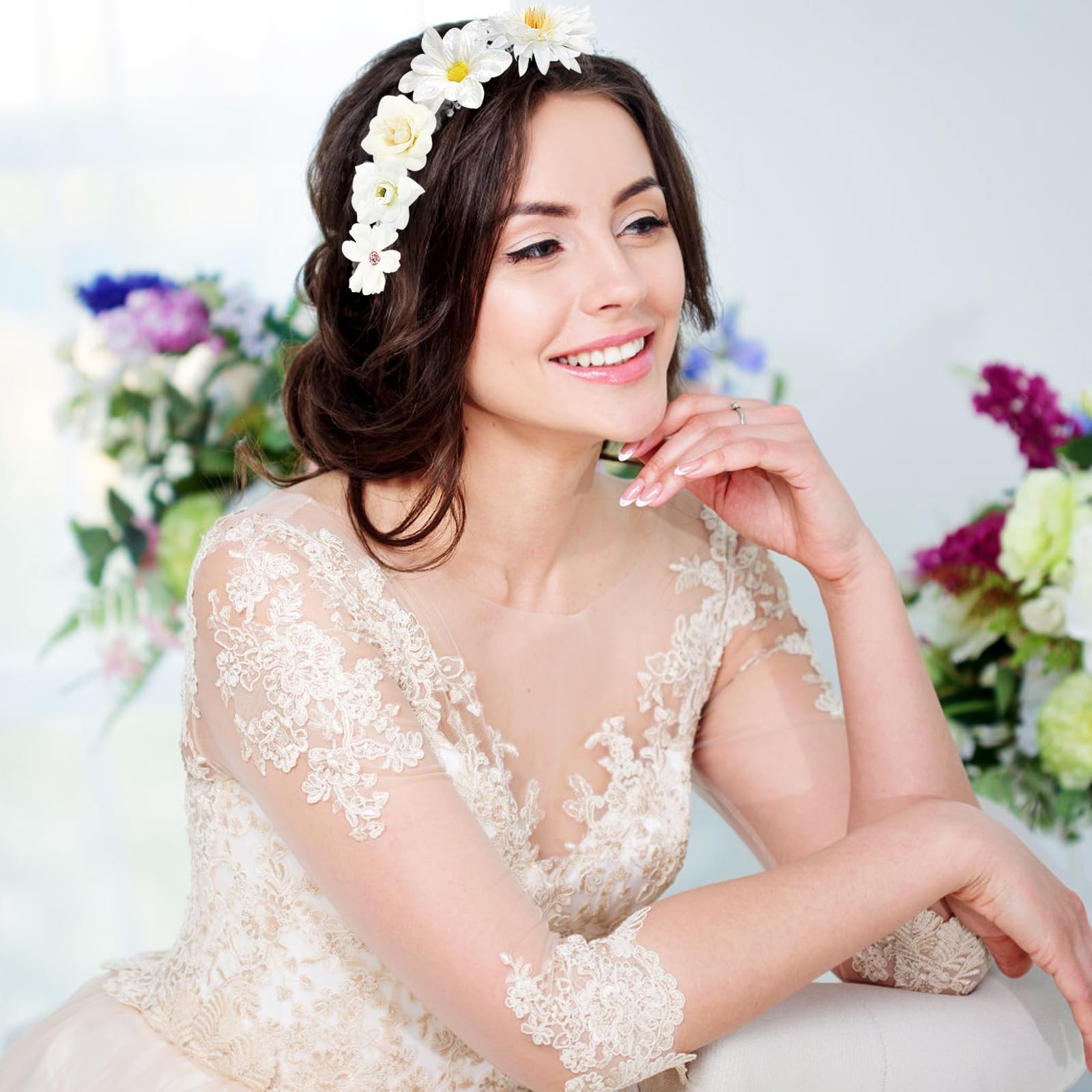 48 PCS Faux Flowers Heads Bulk – Artificial Rose Daisy Heads Silk Fake Flower…