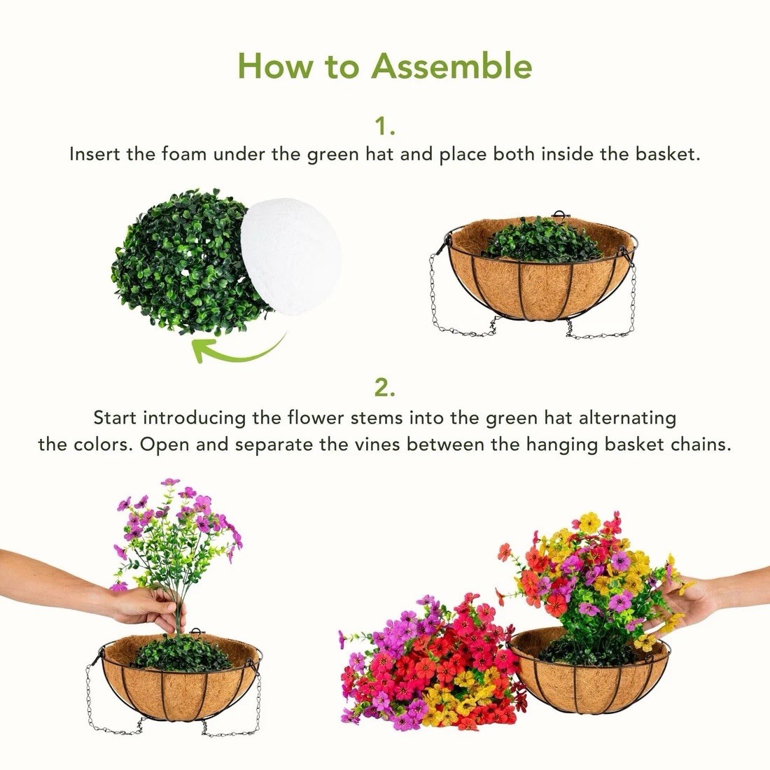 24″ UV Artificial Daisy Hanging Basket DIY Kit Indoor/Outdoor – Set of 2