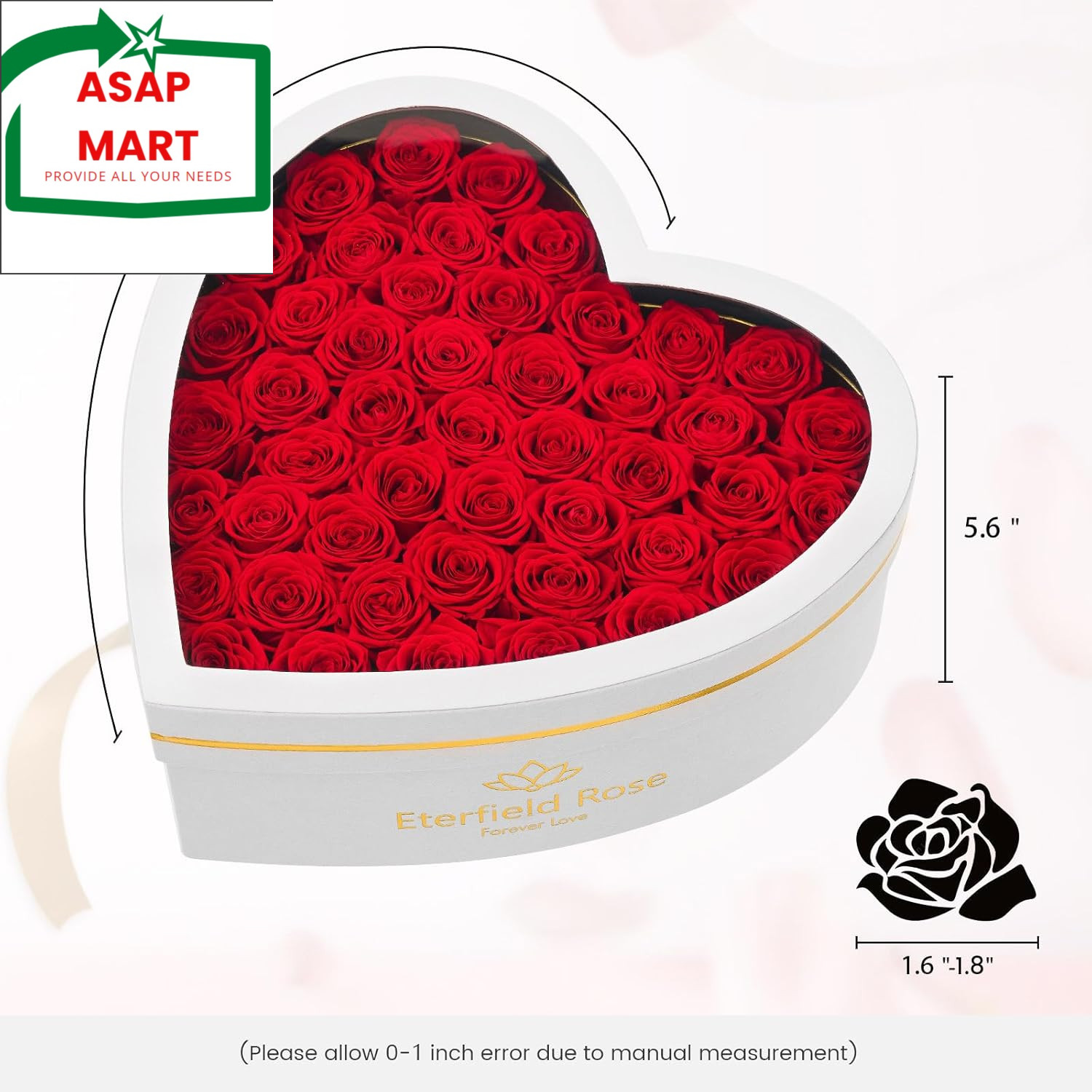 Eterfield 47-Piece Forever Flowers in Heart Shape Box, Preserved Roses That Last