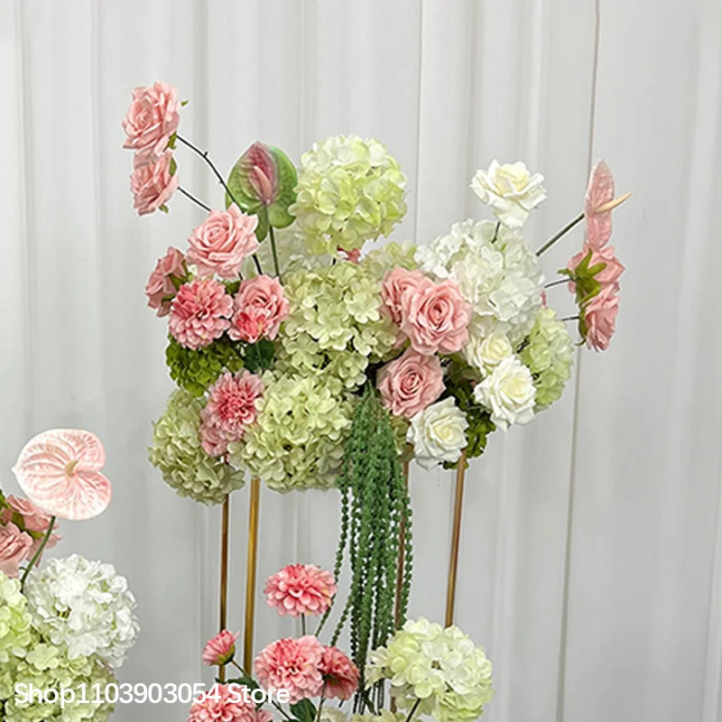 Green/Pink Artificial Hydrangea Anthurium Rose Flowers Arrangements Wedding Back