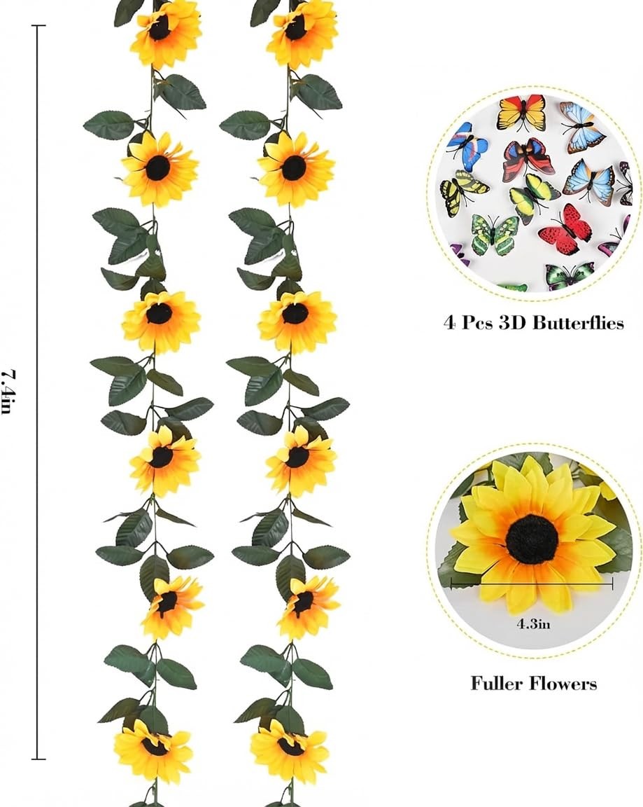 2 Pack Artificial Sunflower Garland Decor, Sunflower Vines Hanging Flowers Ga…