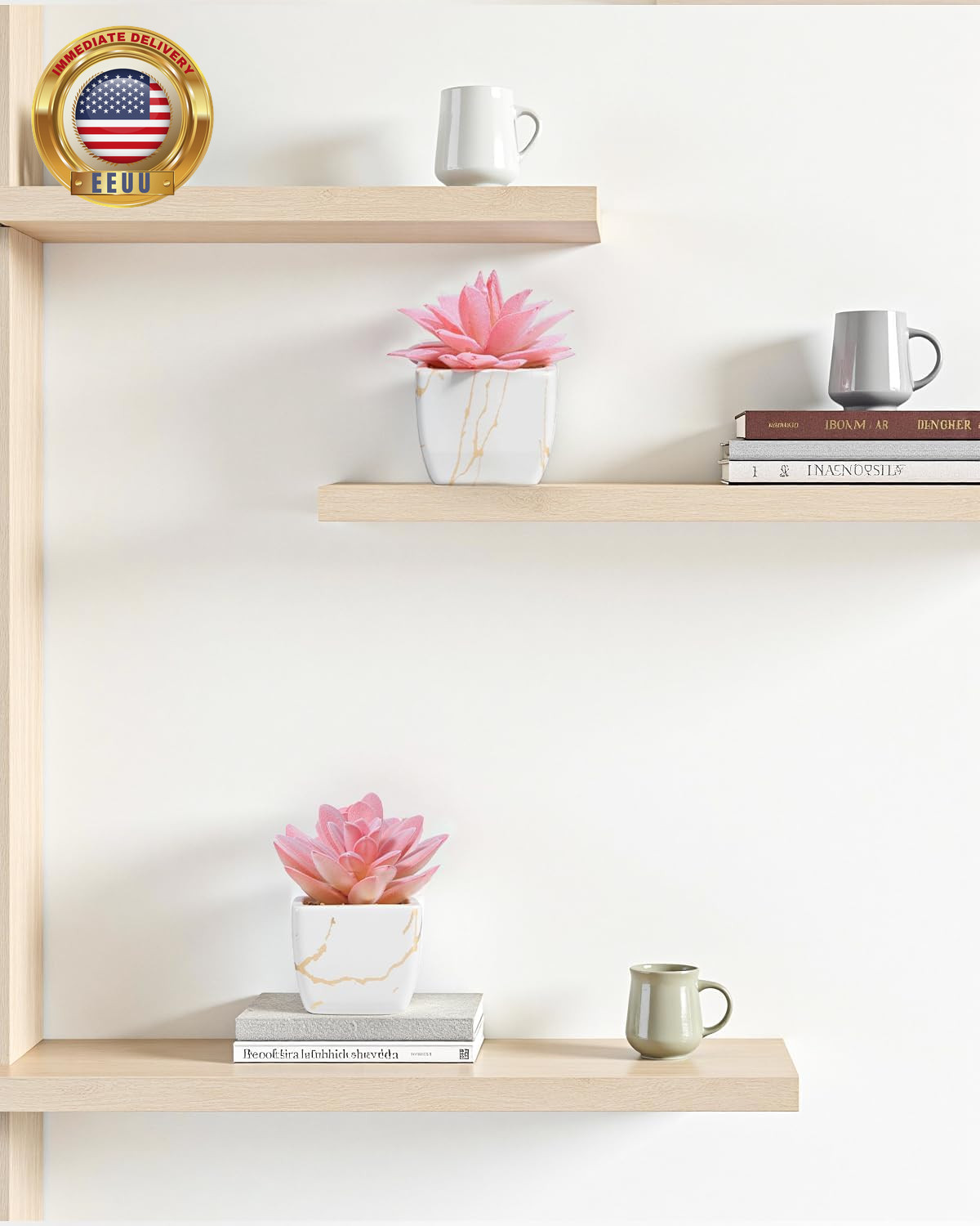 Artificial Succulent in 2PCS White Ceramic Pot, Small Fake Succulents Plants for