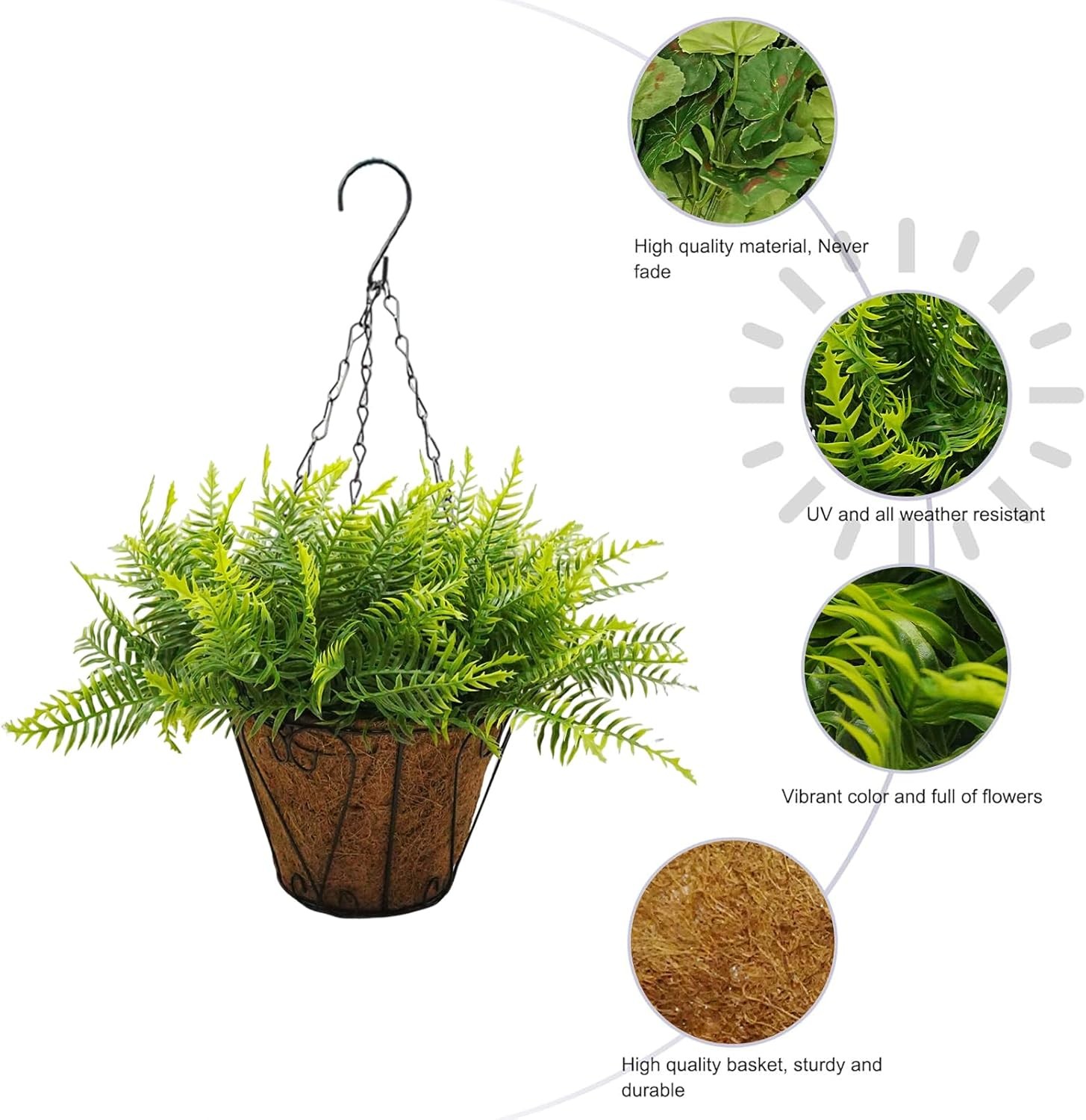 2-Pack Artificial Outdoor Hanging Fern Faux with Basket, Decoration for Garden