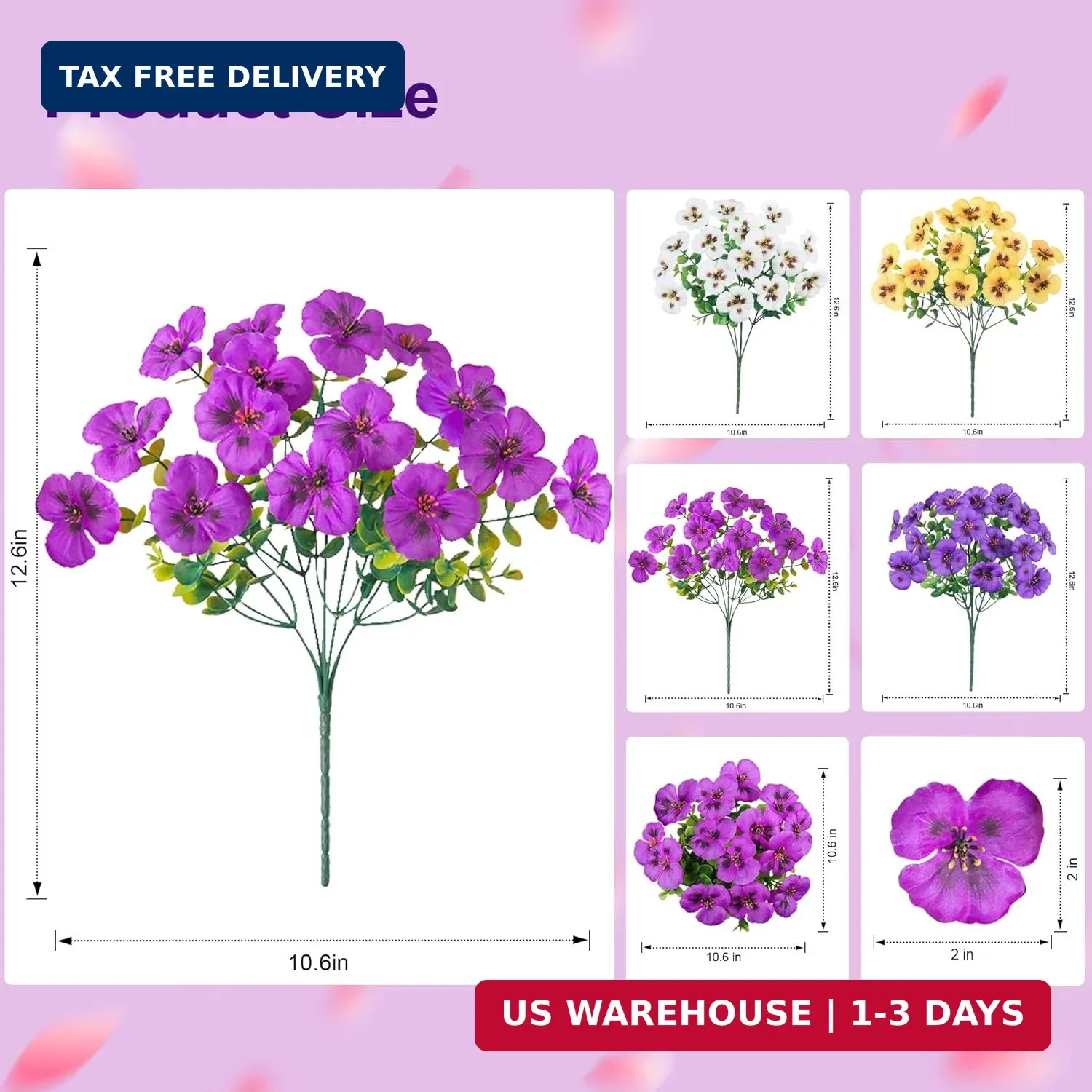 Ivydale 20PCS Artificial Fake Pansy Flowers for Outdoors Spring Sumer Decor, Fau