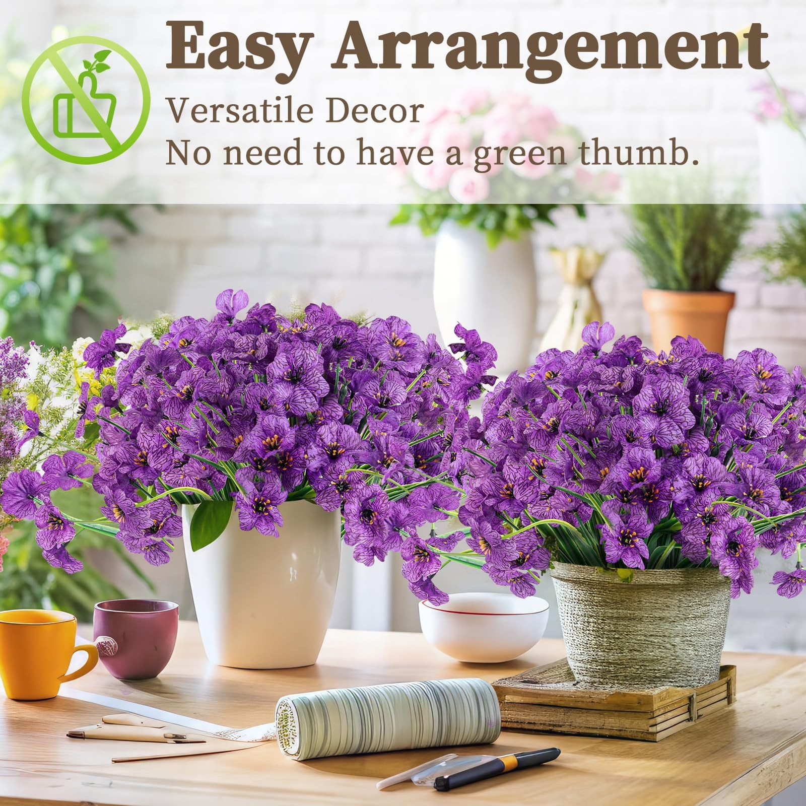 ColoPlay 24 Purple Bundles Artificial Flowers for Outdoors/Indoors Fake Flow…