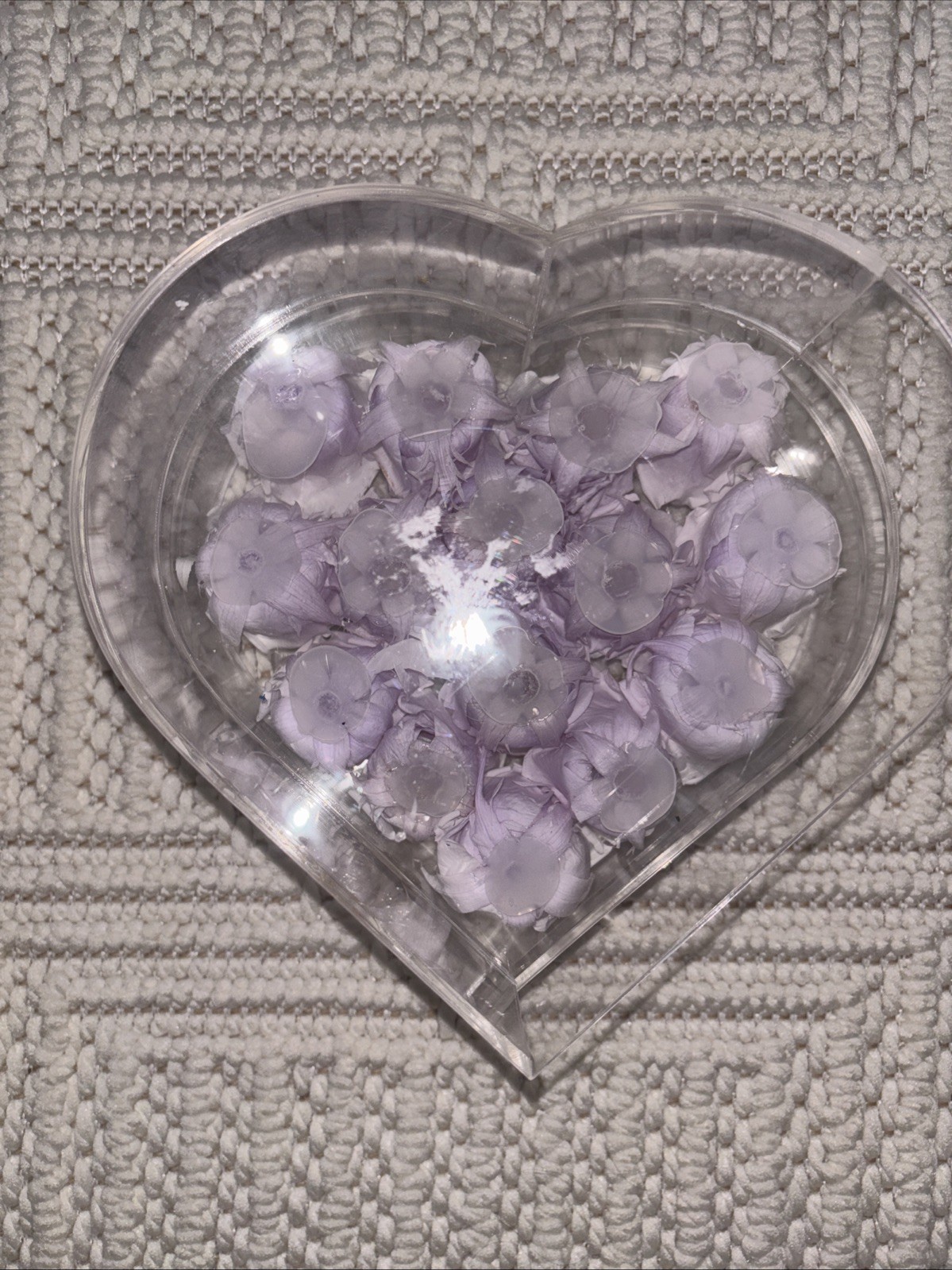 ROSE FOREVER OF NEW YORK~ Soft Violet 15 and a heart shaped clear box with lid