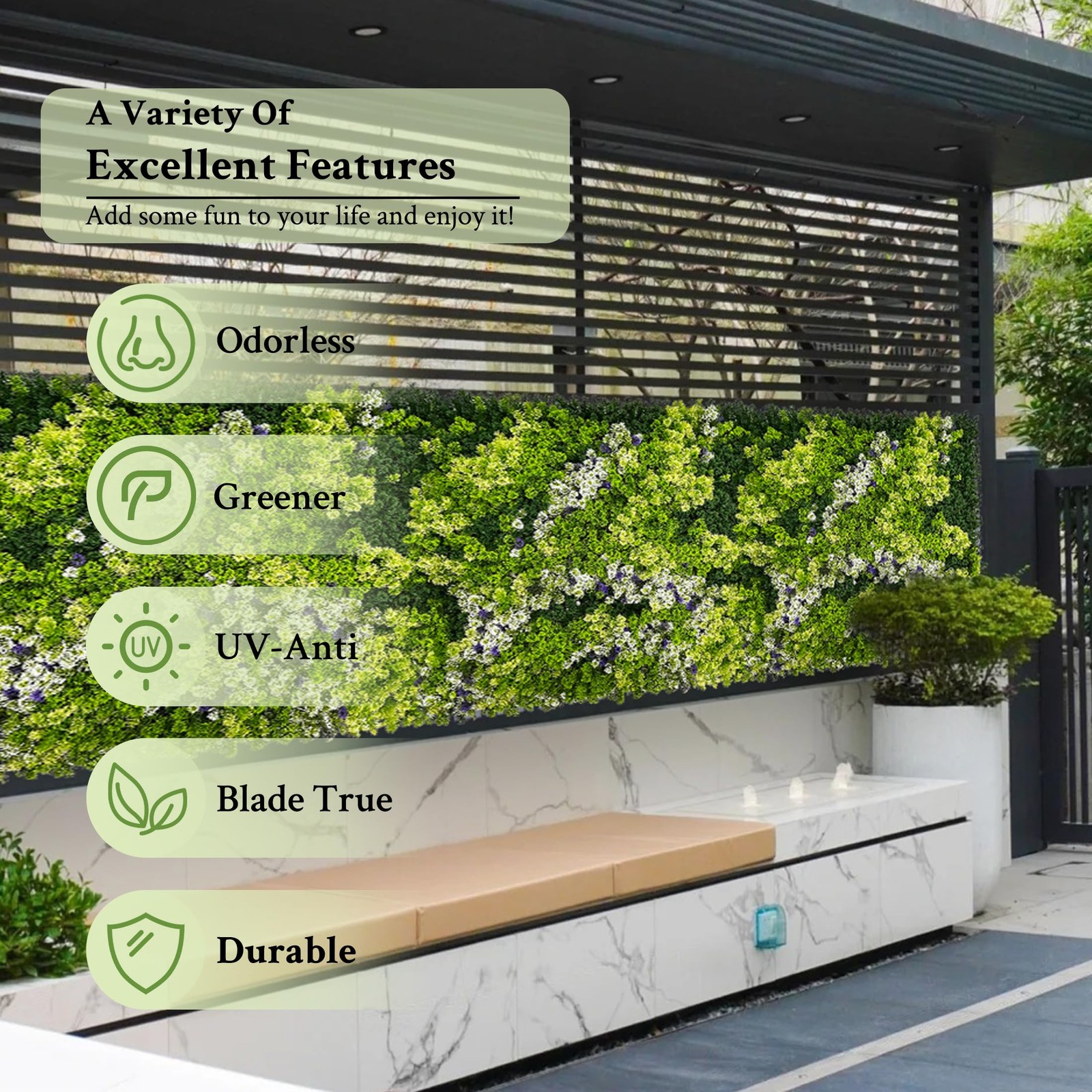 Artificial 3D Fake Plant Roll: 40″x120″ (33.5 sqft) Grass Wall