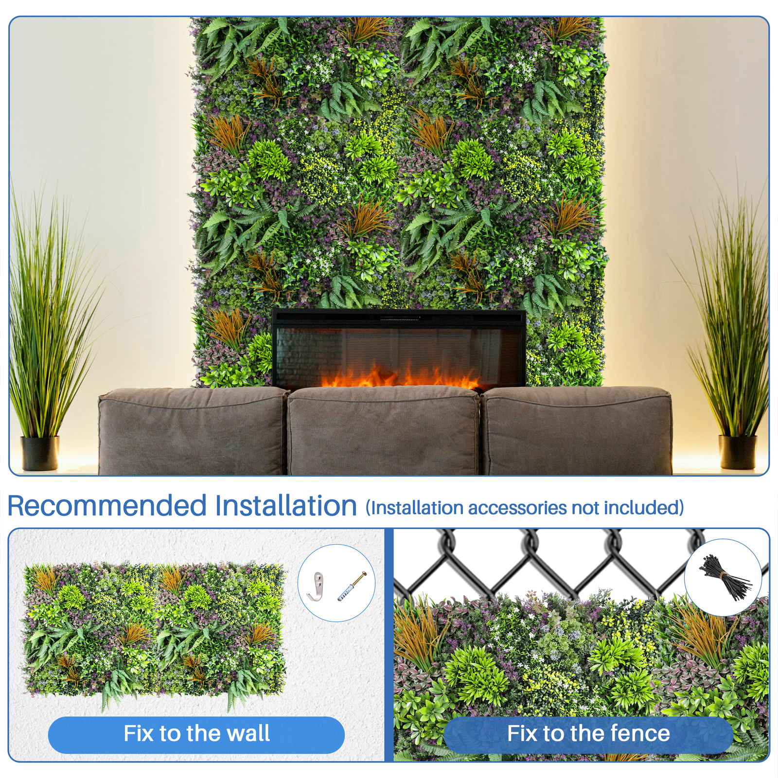 40 x 40″ Artificial Plants Mats 3D Mixed Greenery Fern Wall Hedge Decor Panel