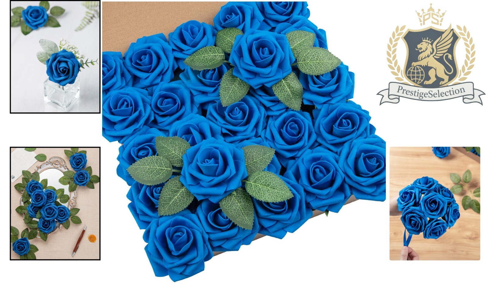 25 Royal Blue Artificial Roses – Eco-Friendly Foam Flowers for DIY Weddings
