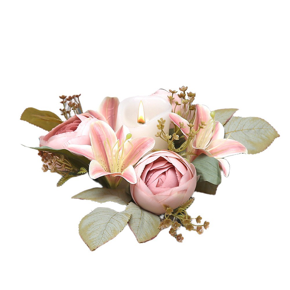 Set of 2 Faux Lily Candle Wreaths for Home Decor Table Centerpiece Decoration